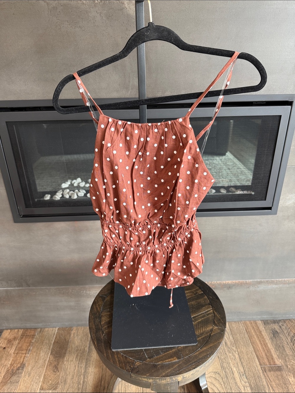 HYFVE Brown Polka Dot Smocked Peplum Cami